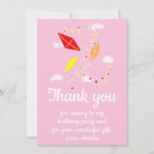 Kites in Sky Pink Girl Birthday Bedankkaart