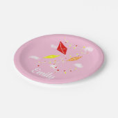 Kites in Sky Pink Girl Happy Birthday Party Papieren Bordje (Gekanteld)