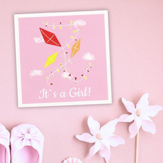 Kites in Sky Pink Het is een Girl Baby shower Part Servet