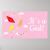 Kites in Sky Pink Het is een meisje Baby shower Poster (Voorkant)