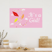 Kites in Sky Pink Het is een meisje Baby shower Poster (Keuken)