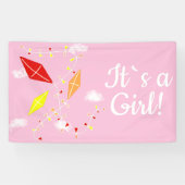 Kites in Sky Pink Het is een meisje Baby shower Spandoek (Horizontaal)