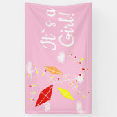 Kites in Sky Pink Het is een meisje Baby shower Spandoek (Verticaal)