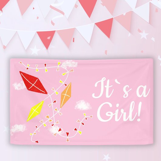 Kites in Sky Pink Het is een meisje Baby shower Spandoek