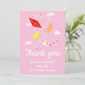 Kites in Sky roze Baby Girl Baby shower Bedankkaart (Staand voorkant)