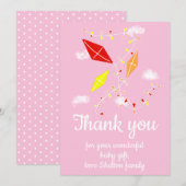 Kites in Sky roze Baby Girl Baby shower Bedankkaart (Voorkant / Achterkant)