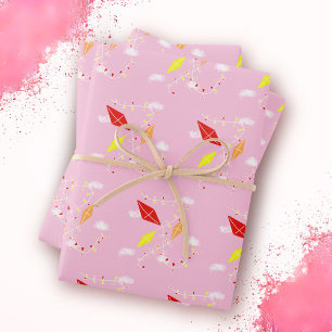 Kites in Sky roze Pattern Girl Inpakpapier Vel