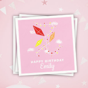Kites Pink Girl Happy Birthday Party Servet