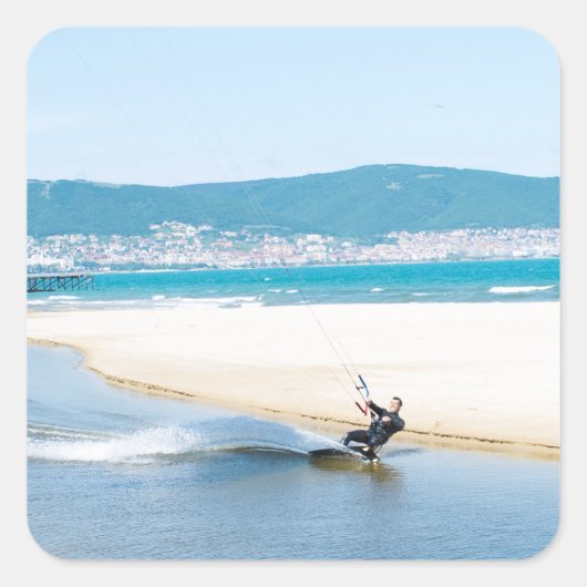 Kitesurfer Vierkante Sticker (Voorkant)