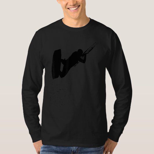 Kitesurfing Action Kite And Surf Silhouette Black T-shirt (Voorkant)