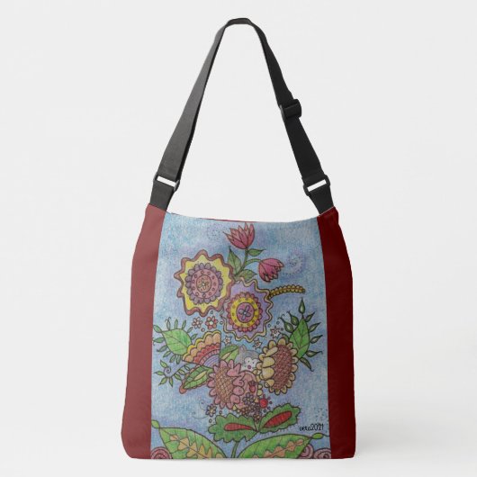Kitsa in de Flowers Ukraine Folk Art Crossbody Tas (Voorkant)