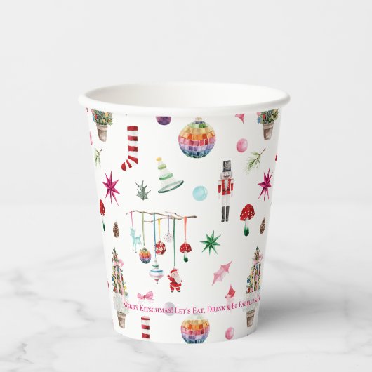 Kitsch Christmas | Retro Holiday Party Monogram Papieren Bekers (Voorkant)