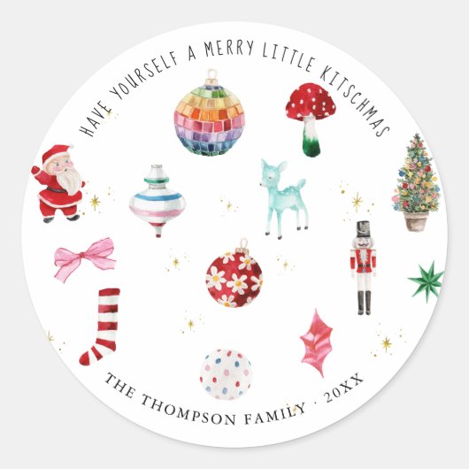 Kitsch Christmas | Retro Holiday Ronde Sticker (Voorkant)