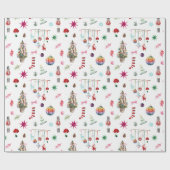 Kitsch Christmas | Retro Ornamenten en boompatroon Cadeaupapier (Vlak)