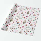 Kitsch Christmas | Retro Ornamenten en boompatroon Cadeaupapier (Uitgerold)