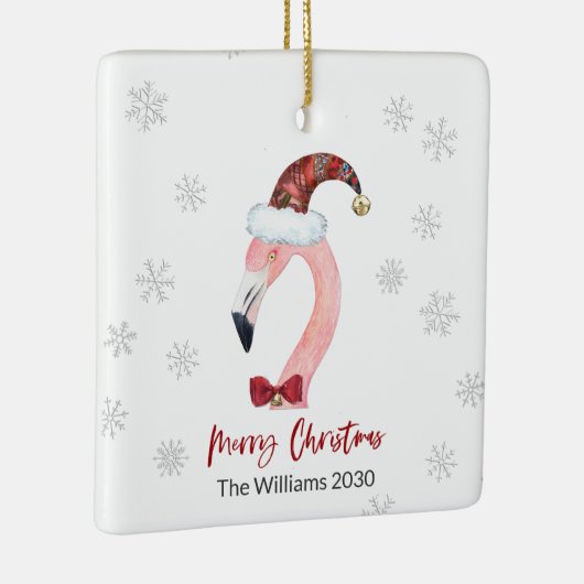 Kitsch Flamingo Plaid Santa Hat Kerstmis Keramisch Ornament (Rechts)