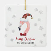Kitsch Flamingo Plaid Santa Hat Kerstmis Keramisch Ornament (Achterkant)