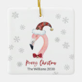 Kitsch Flamingo Plaid Santa Hat Kerstmis Keramisch Ornament (Voorkant)