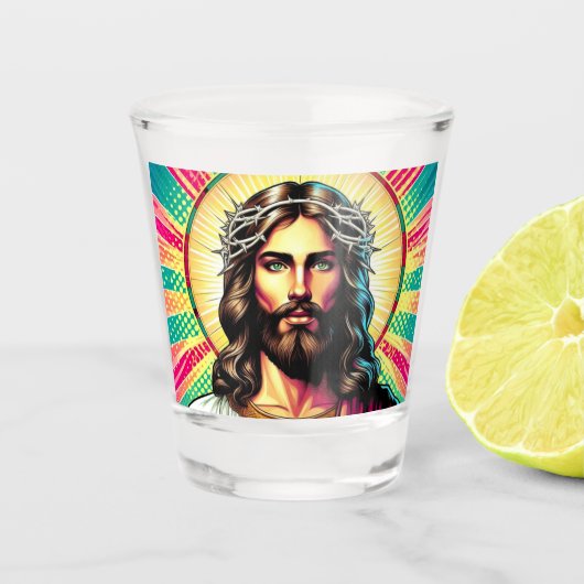 Kitsch Jesus heeft een bril geschoten! Shot Glas (Voorkant)