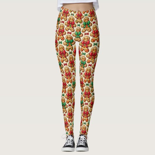  Kitsch Kerst Gingerbread Man en Bogen Leggings (Voorkant)