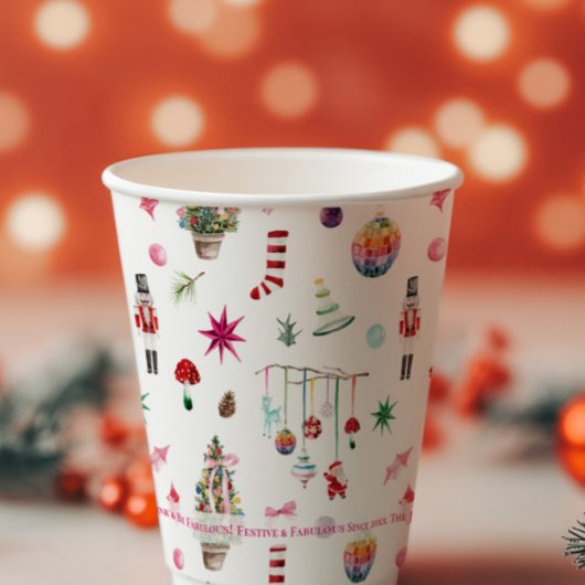 Kitsch Kerstmis | Retro Kerstfeest Monogram Papieren Bekers