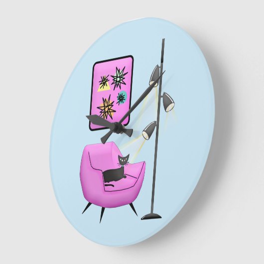 KITSCH RETRO  CAT CLOCK GROTE KLOK (Hoek)