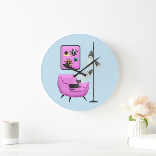 KITSCH RETRO  CAT CLOCK GROTE KLOK (Huis)