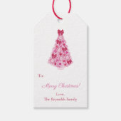 Kitsch Roze Kerstboom Red Bows Feestdagen Cadeaulabel (Voorkant)