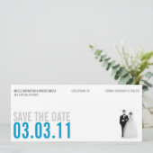 Kitsch Save The Date in helderblauw (Staand voorkant)