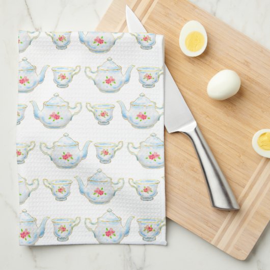  Kitsch Teapot en Teacup Pattern Theedoek (Quarter Fold)
