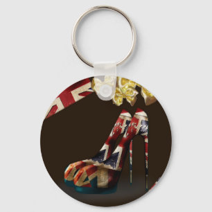 Kitsch Union Jack Stiletto Shoes and gold bow gift Sleutelhanger