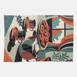 Kitschen stijl 50's abstracte thee en koekjes theedoek