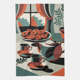 Kitschen stijl 50's abstracte thee en koekjes theedoek