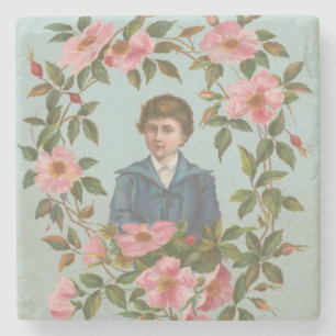 Kitscherige antieke Duitse Valentijnskaart, 1884 Stenen Onderzetter