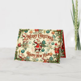 Kitscherige Kerstman en kerstversiering inpakpapie Aankondiging