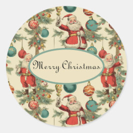 Kitscherige Kerstman en kerstversiering inpakpapie Ronde Sticker