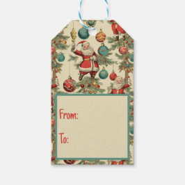 Kitscherige Kerstman en versieringen  Cadeaulabel