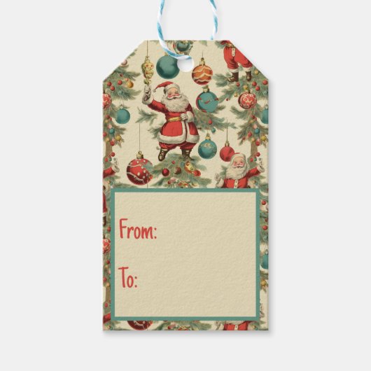 Kitscherige Kerstman en versieringen Cadeaulabel (Voorkant)