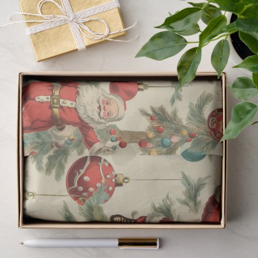 Kitscherige Kerstman en versieringen  Tissuepapier (Geschenk)