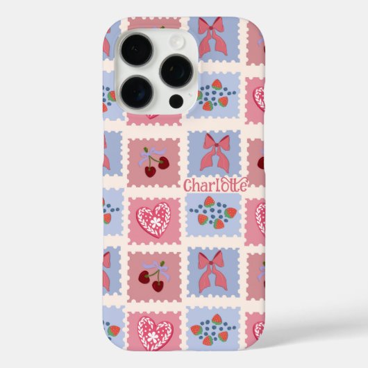 Kitscherige postzegel harten linten en kersen Case-Mate iPhone case (Achterkant)
