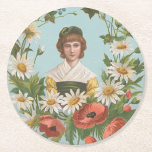 Kitscherige Retro Duitse Valentijnkaart, 1884 Ronde Kartonnen Onderzetter