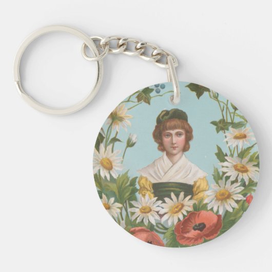 Kitscherige Retro Duitse Valentijnkaart, 1884 Sleutelhanger (Voorkant)