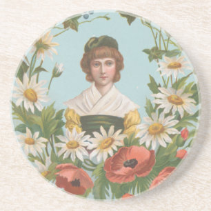Kitscherige Retro Duitse Valentijnkaart, 1884 Zandsteen Onderzetter