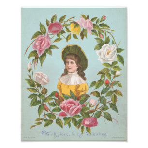 Kitscherige vintage Duitse Valentijnskaart, 1884 Foto Afdruk