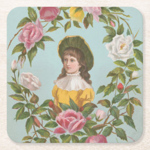 Kitscherige vintage Duitse Valentijnskaart, 1884 Kartonnen Onderzetters
