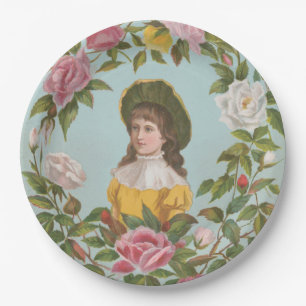Kitscherige vintage Duitse Valentijnskaart, 1884 Papieren Bordje