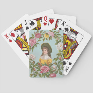 Kitscherige vintage Duitse Valentijnskaart, 1884 Pokerkaarten