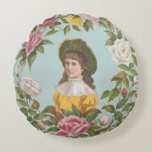Kitscherige vintage Duitse Valentijnskaart, 1884 Rond Kussen