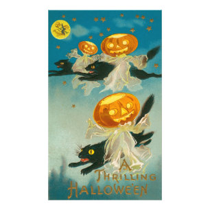 Kitscherige vreemde vintage Halloween-ansichtkaart Foto Afdruk