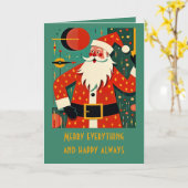 Kitschmas Kerstman Mid-Century Modern Plezier Kaart (Gele Bloem)